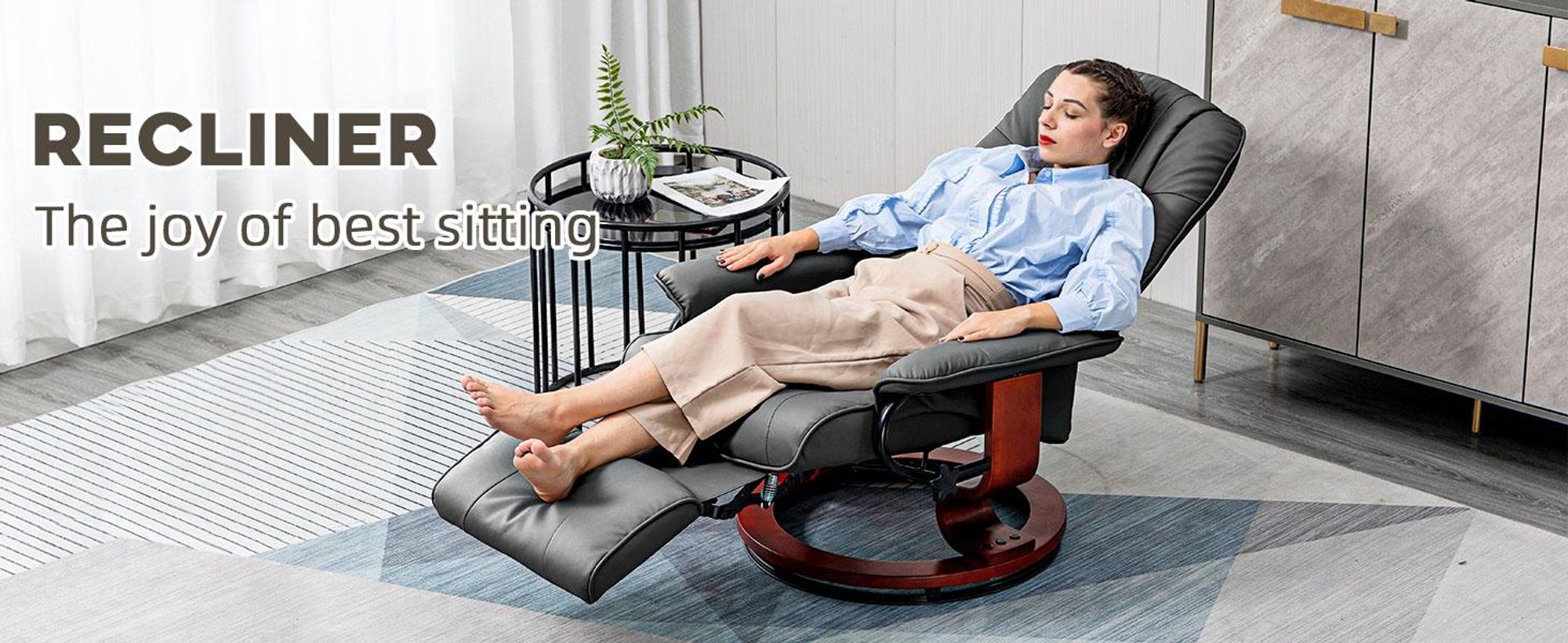 Fotel rozkładany HOMCOM z funkcją odchylania, obrotowy o 360°, z regulowanym oparciem i podnóżkiem, fotel rozkładany, fotel telewizyjny do salonu, sypialni, ze sztucznej skóry, czarny
