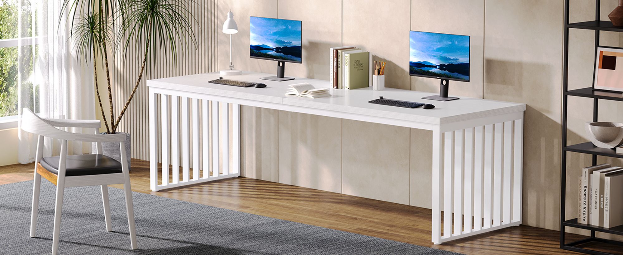 Tribesigns 180 cm Schreibtisch, großer Computertisch PC Tisch Bürotisch mit robustem Metallgestell, Arbeitsstation für Home Office, Weiß (ohne Stuhl)