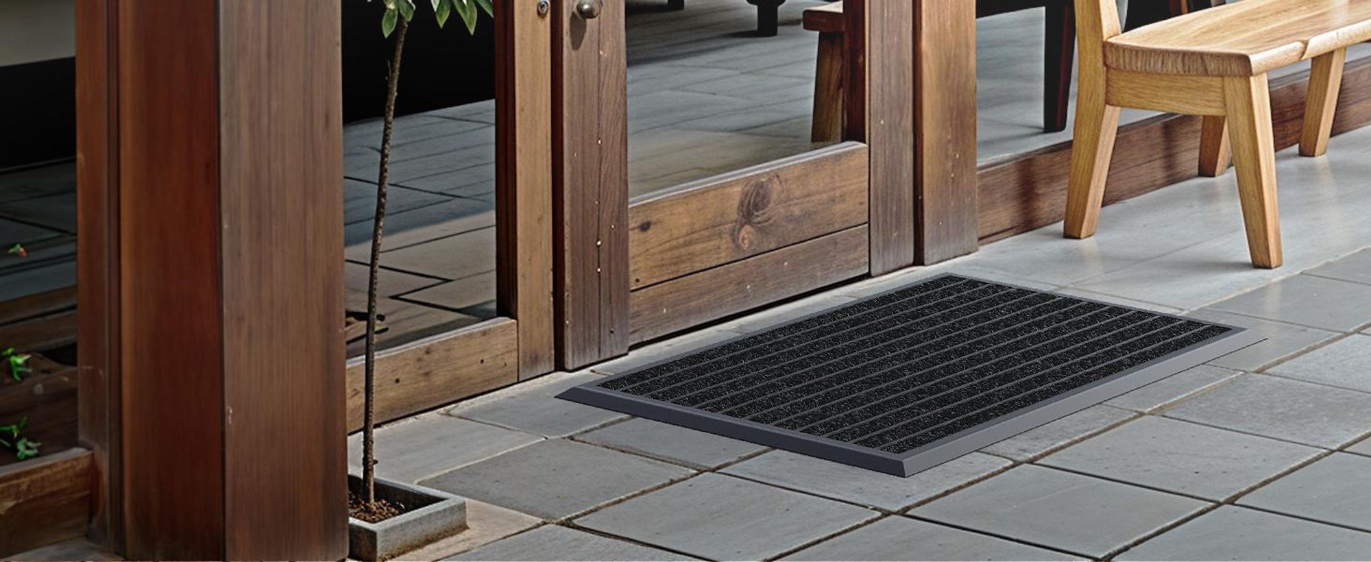 Fußmatte Außen Schmutzfangmatte für Draußen - 40 x 60 cm schwarzem Aluminiumrand Wetterfester Fußabstreifer Outdoor Fußmatte
