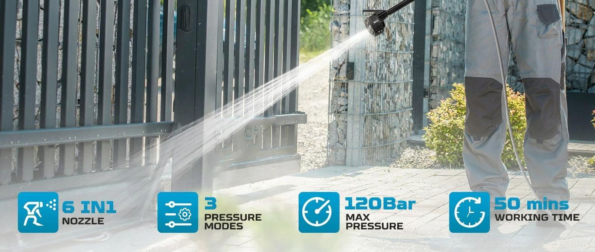 Akku Hochdruckreiniger 120 Bar, tragbarer Hochdruckreiniger kompatibel mit Makita G 18V Akkus, 6-in-1 Düse, 5 m Schlauch, für Auto & Garten, ohne Akku