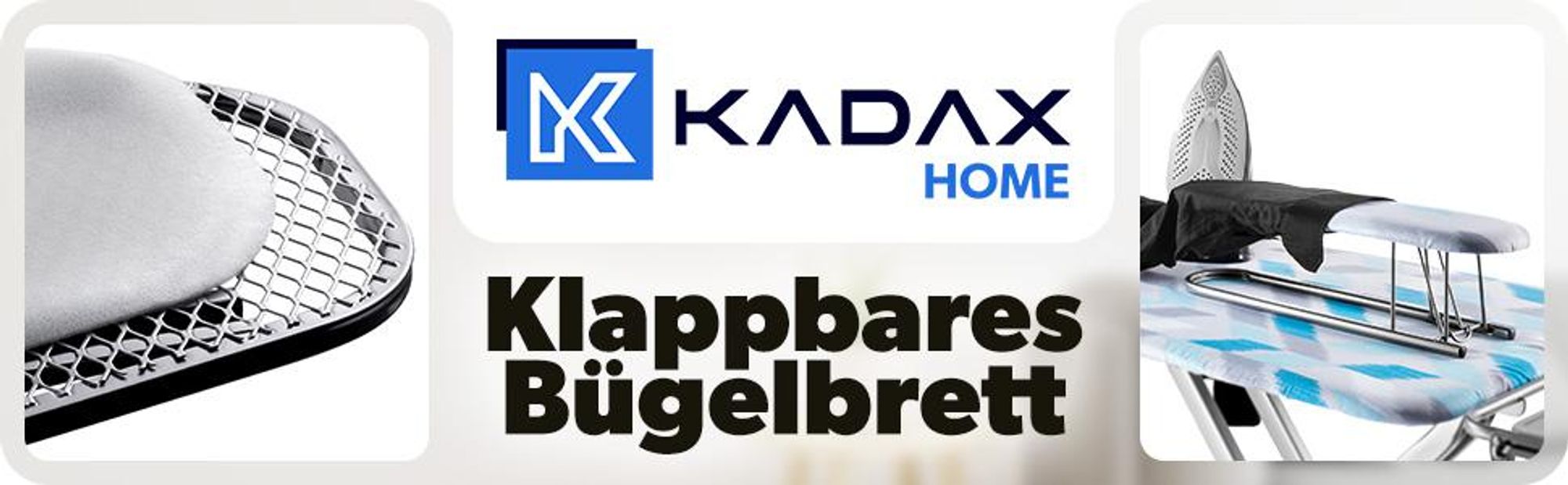 KADAX Bügelbrett mit Steckdose "Aleglo", Bügeleisenablage und Ärmelbügeltisch, 130cm, Blau