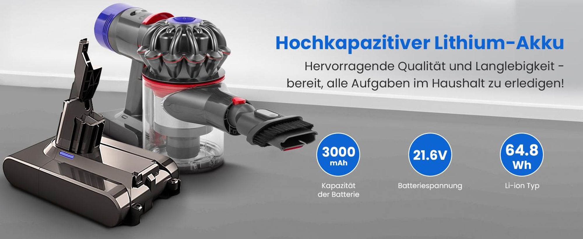 Extralink Akku für Dyson V8 Staubsauger 21,6 V 3000 mAh Akku für Dyson V8 Animal