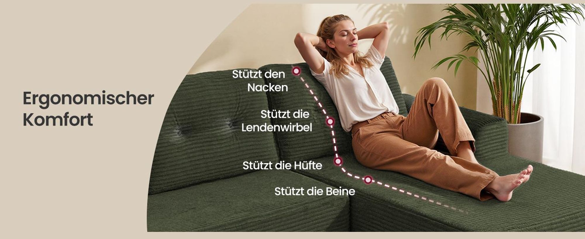 VASAGLE Modulares Sofa, Ecksofa mit Liege rechts, 242 cm breit, vakuumverpackt, keine Montage erforderlich, Waldgrün