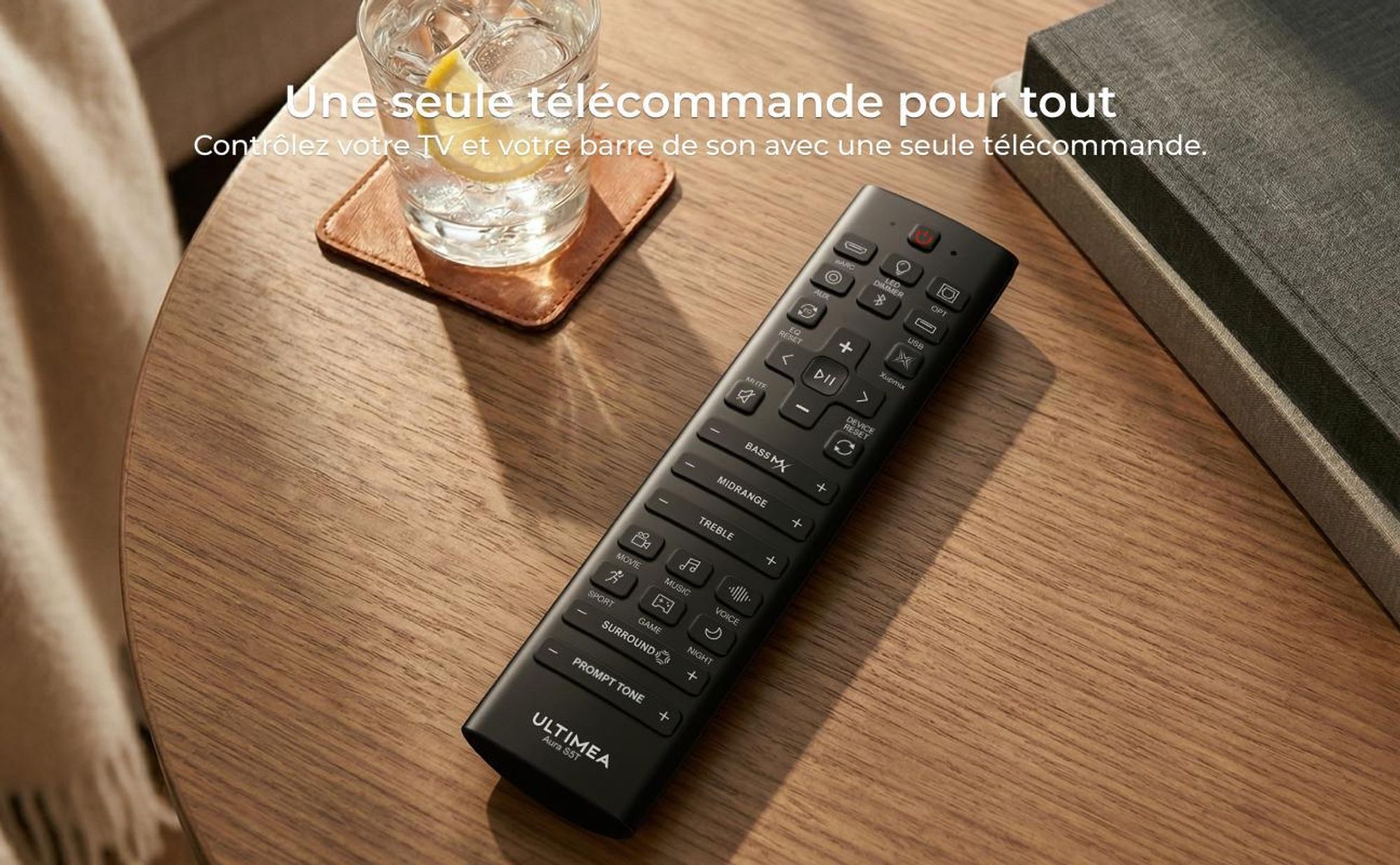 ULTIMEA Aura S5T Barre de son 7.1 Dolby Atmos avec caisson de basses, système audio surround, contrôle via application, 4 enceintes surround, 420 W