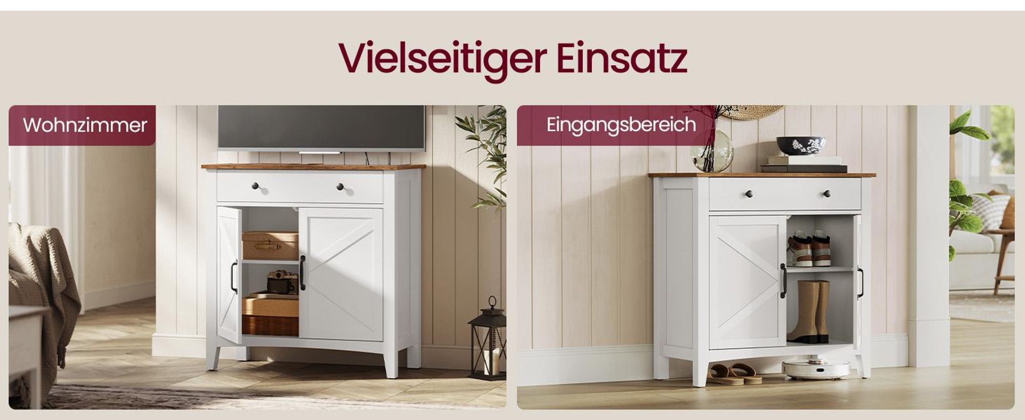 VASAGLE Küchenschrank, Sideboard mit Schubladen, Aufbewahrungsschrank mit Türen, verstellbare Ablage, Landhausstil, für Wohnzimmer Küche, 40x80 x80cm