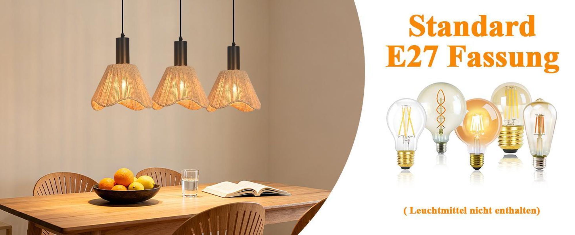 ZMH Lampe suspendue en rotin 3 flammes Lampe de table à manger Vintage Tressée Lampe à suspension Abat-jour Lampe à suspension pour salle à manger Chambre/Sans ampoules