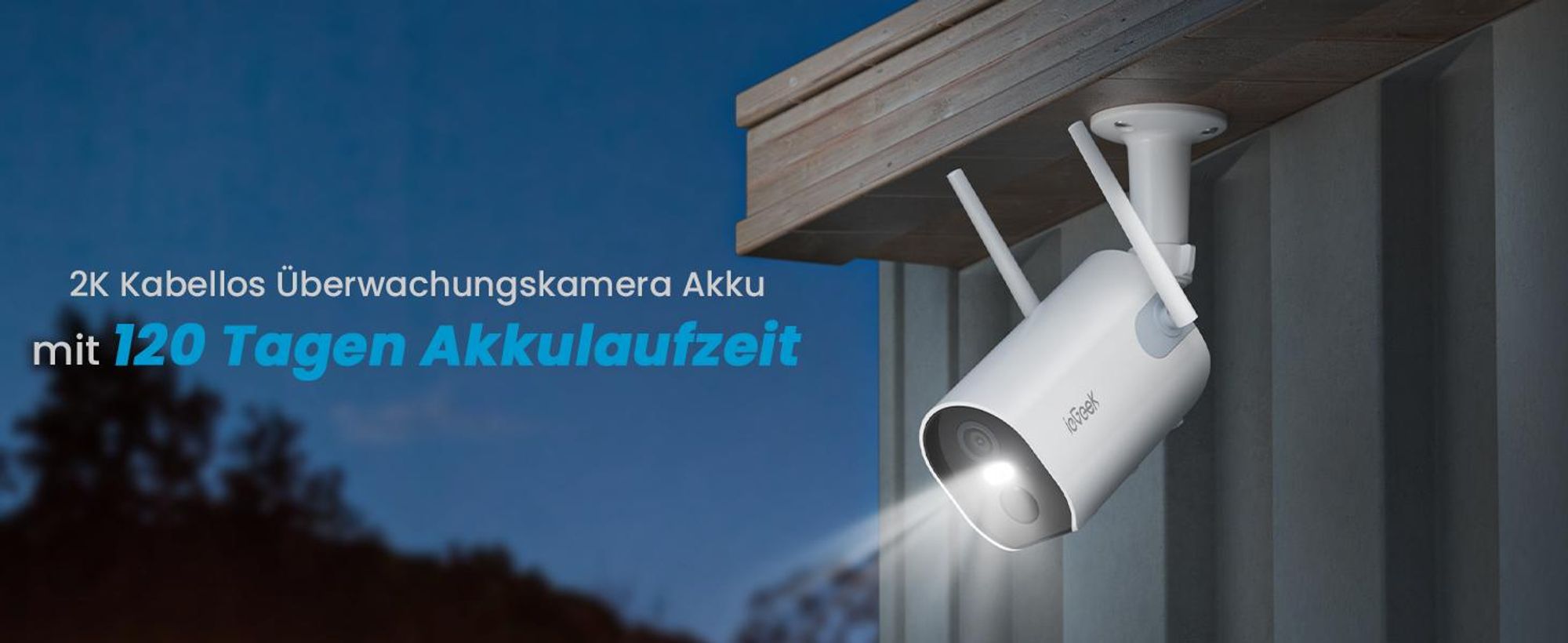 2K 3MP Überwachungskamera Aussen 5200mAh Akku，Kabellose WLAN Kamera Outdoor，15 m Farb-Nachtsicht，Sirene/Weißlichtalarm，PIR Bewegungsmelder.