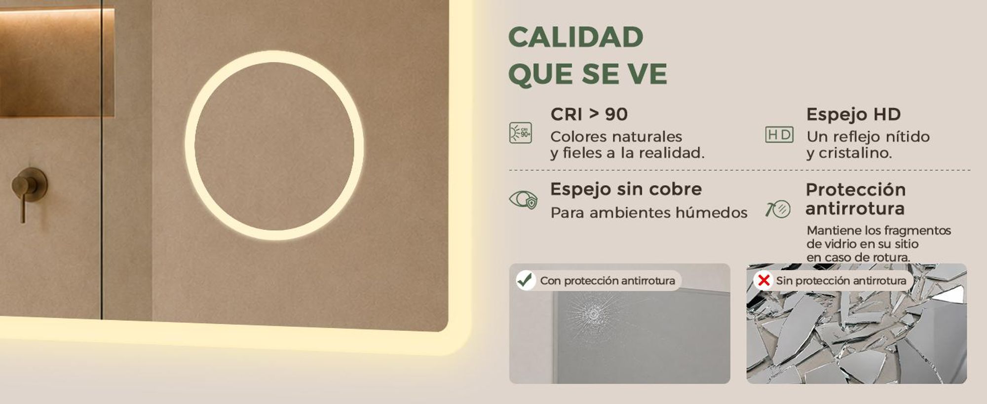 S'AFIELINA Espejo baño LED con Bluetooth 5.3, 120 × 60 cm, Espejo de aumento 3×, antivaho, 3 colores, regulable, táctil & memoria
