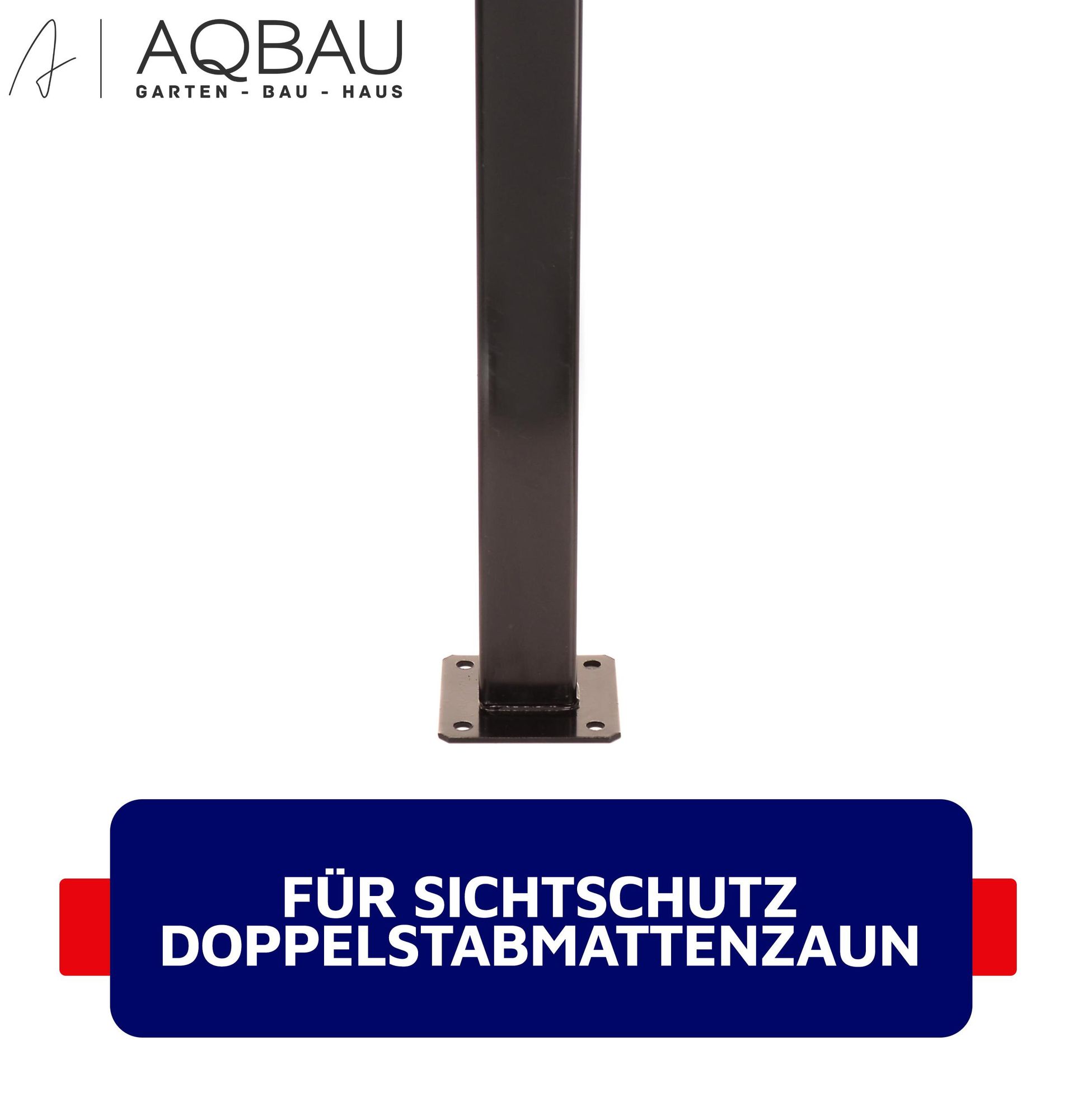 Aqbau® Pfostenträger 60×40 mm Schwarz Pulverbeschichtet – 190 mm Höhe – 4-Loch Bodenplatte – für Doppelstabmattenzaun – EU