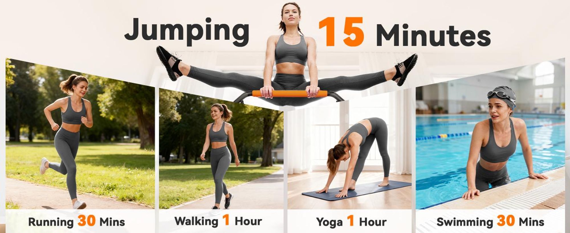 Trampolina fitness HOMCOM 102 cm, składana mini trampolina z uchwytem o czterech regulowanych wysokościach, trampolina fitness dla dorosłych, do 100 kg, kolor czarny + pomarańczowy