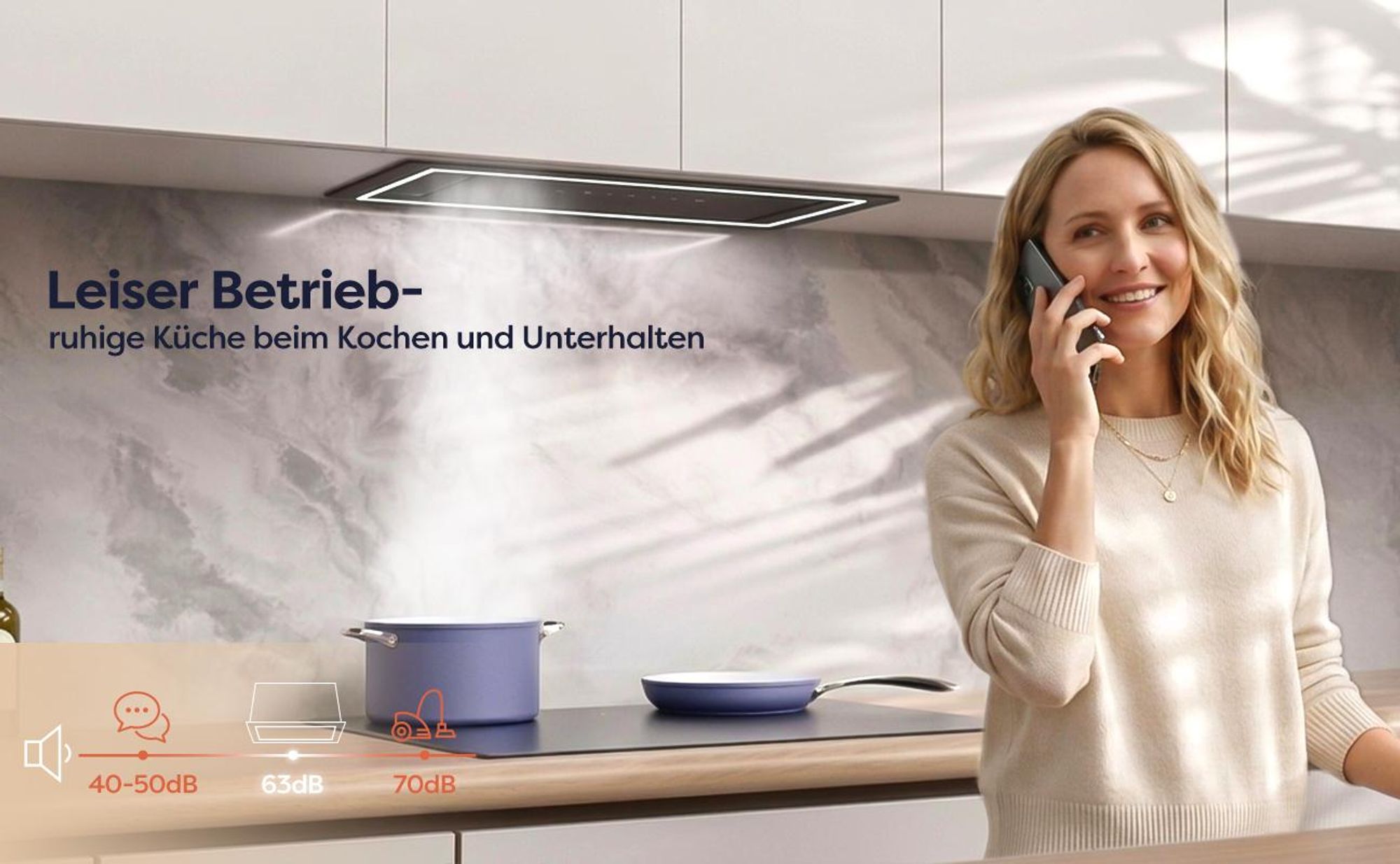 CIARRA Unterbauhaube 52 cm 500 m³/h, Touch & Handgesten-Steuerung, Einbau-Dunstabzugshaube, Abluft & Umluft VM5931C