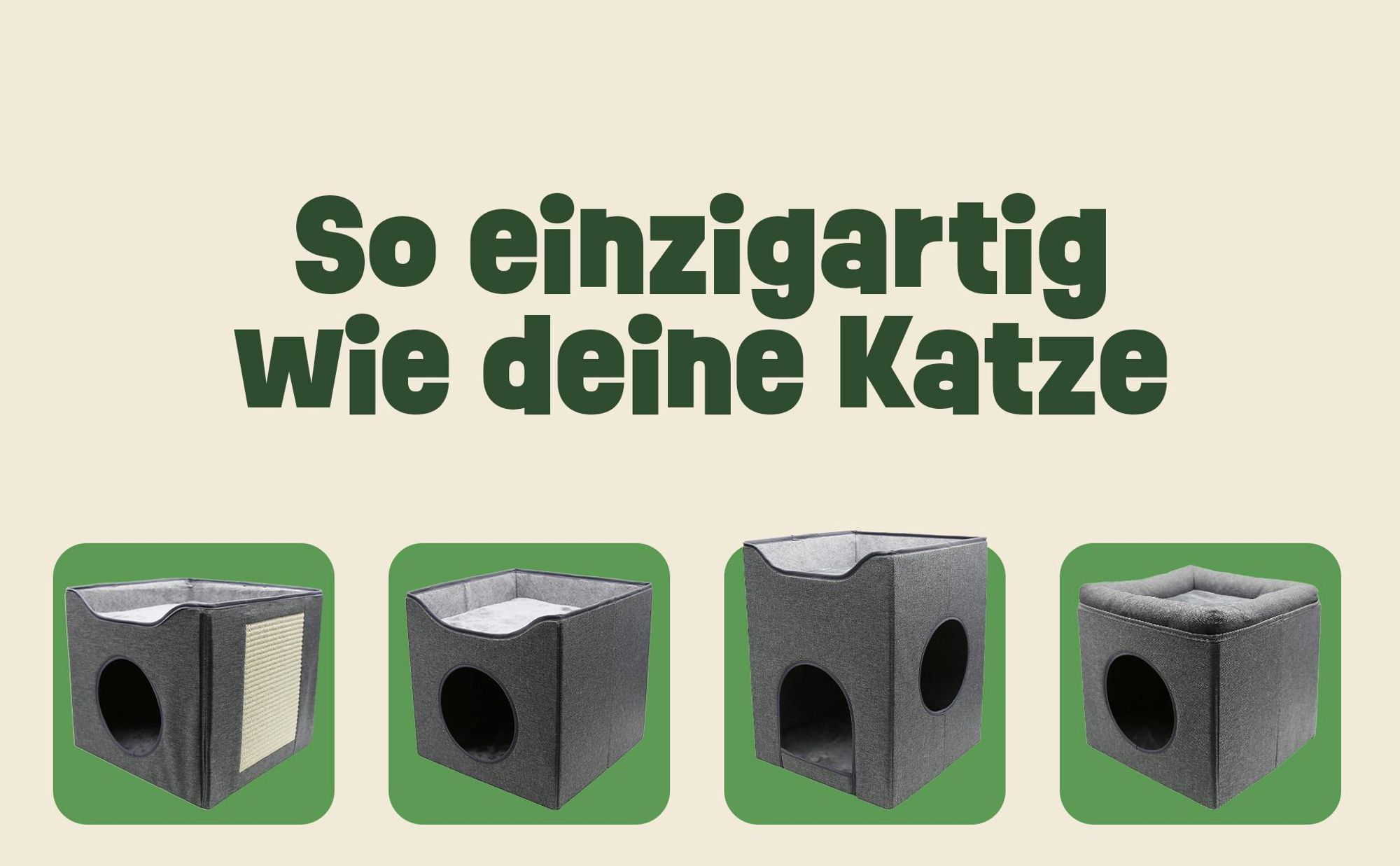 Katzenhöhle Katzenhaus Katzenbett zooprinz Rocky | Plüsch | Faltbar | Wendekissen | Anti-Rutsch-Boden | Leinenstoff | 3 mm MDF
