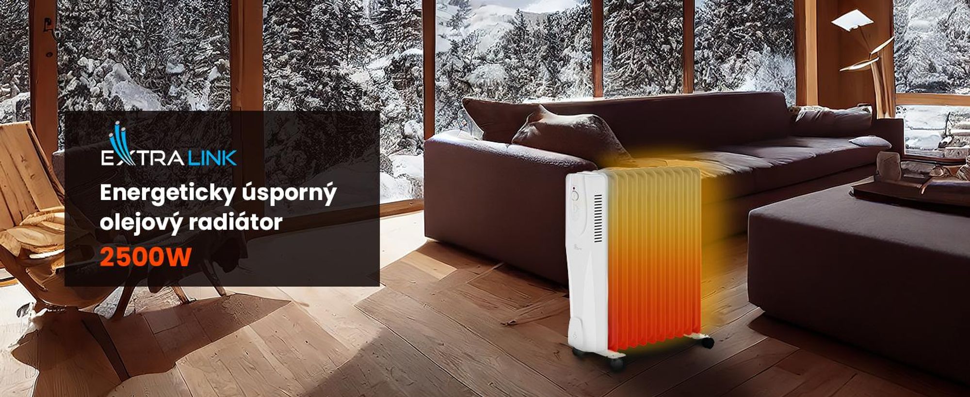 EXTRALINK Olejový radiátor 2500 W NY-25W1 elektrické topení 11 žeber mobilní elektrický radiátor s termostatem