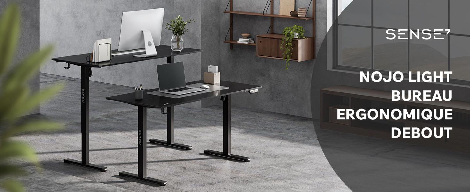 SENSE7 NOJO LIGHT Bureau réglable en hauteur Électrique 120 x 60 cm Noir Bureau gaming Bureau d'ordinateur Bureau debout Memory Bureau pour le télétravail