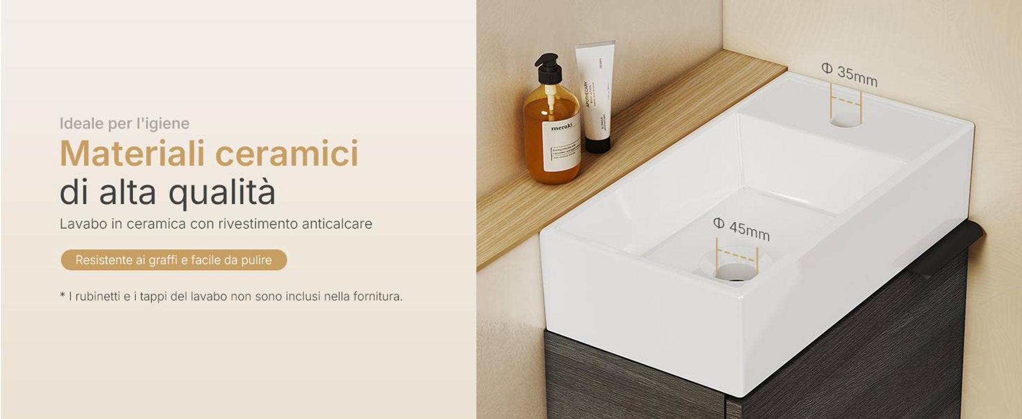 Set lavabo EMKE Mobiletto con lavabo in ceramica 417×240×646 mm sospeso, chiusura soft-close, grigio legno