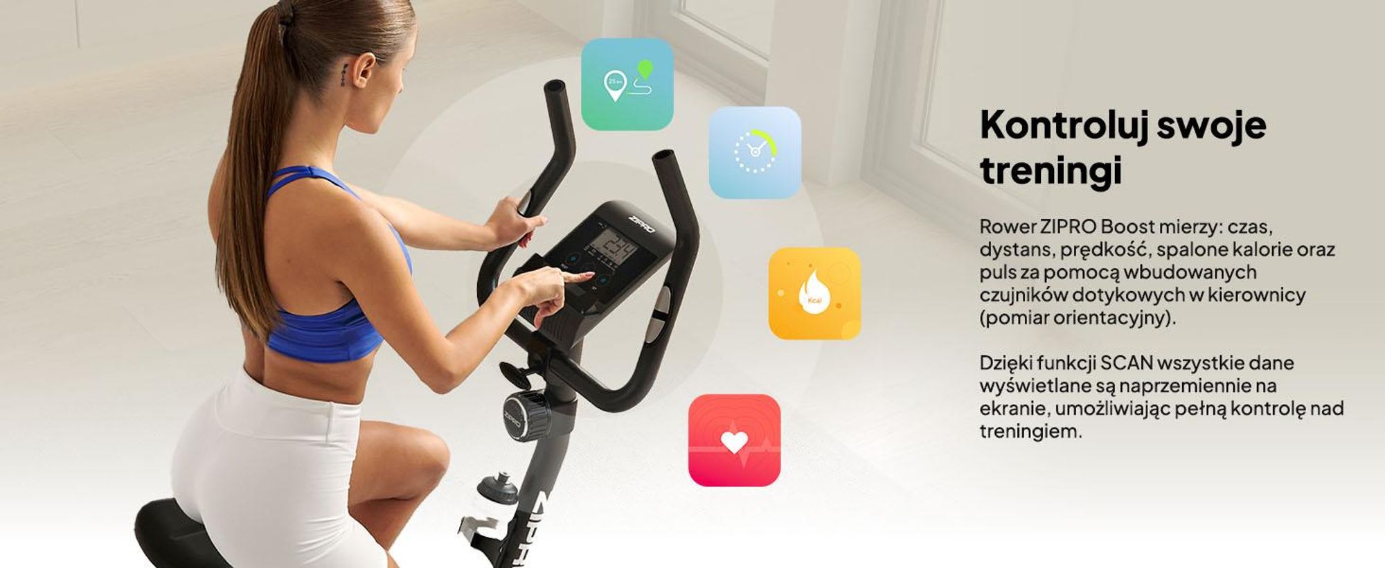 Rower treningowy Zipro Boost – magnetyczny rower fitness z masą obrotową 7 kg Cichy ergometr do użytku domowego Pomiar tętna, regulowany