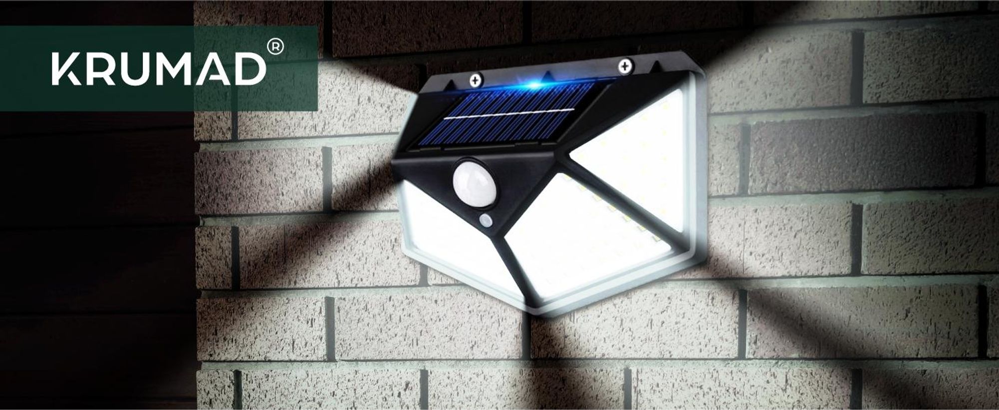 KRUMAD Solarleuchte Außen 100 COB 600 lm mit Bewegungsmelder & Dämmerungssensor, 3 Modi, IP65, 120° Abstrahlwinkel - für Garten, Terrasse, Wand