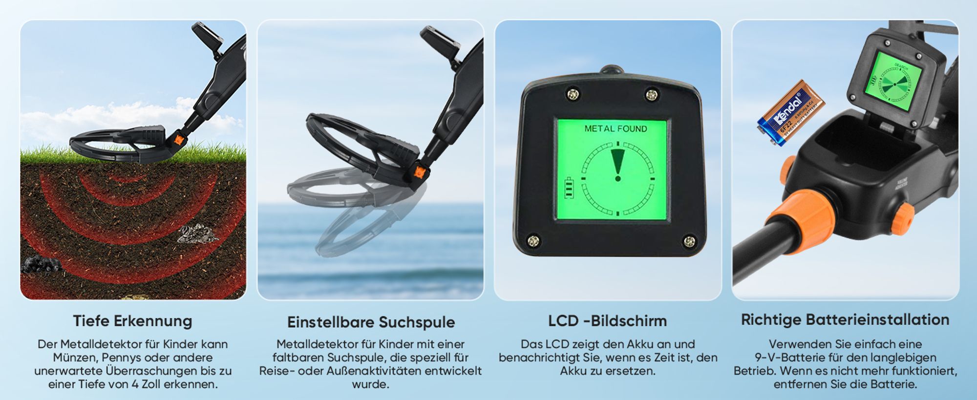 Metalldetektor Kinder, Leichtgewicht Metallsuchgeräte mit LCD und TON-Anzeige