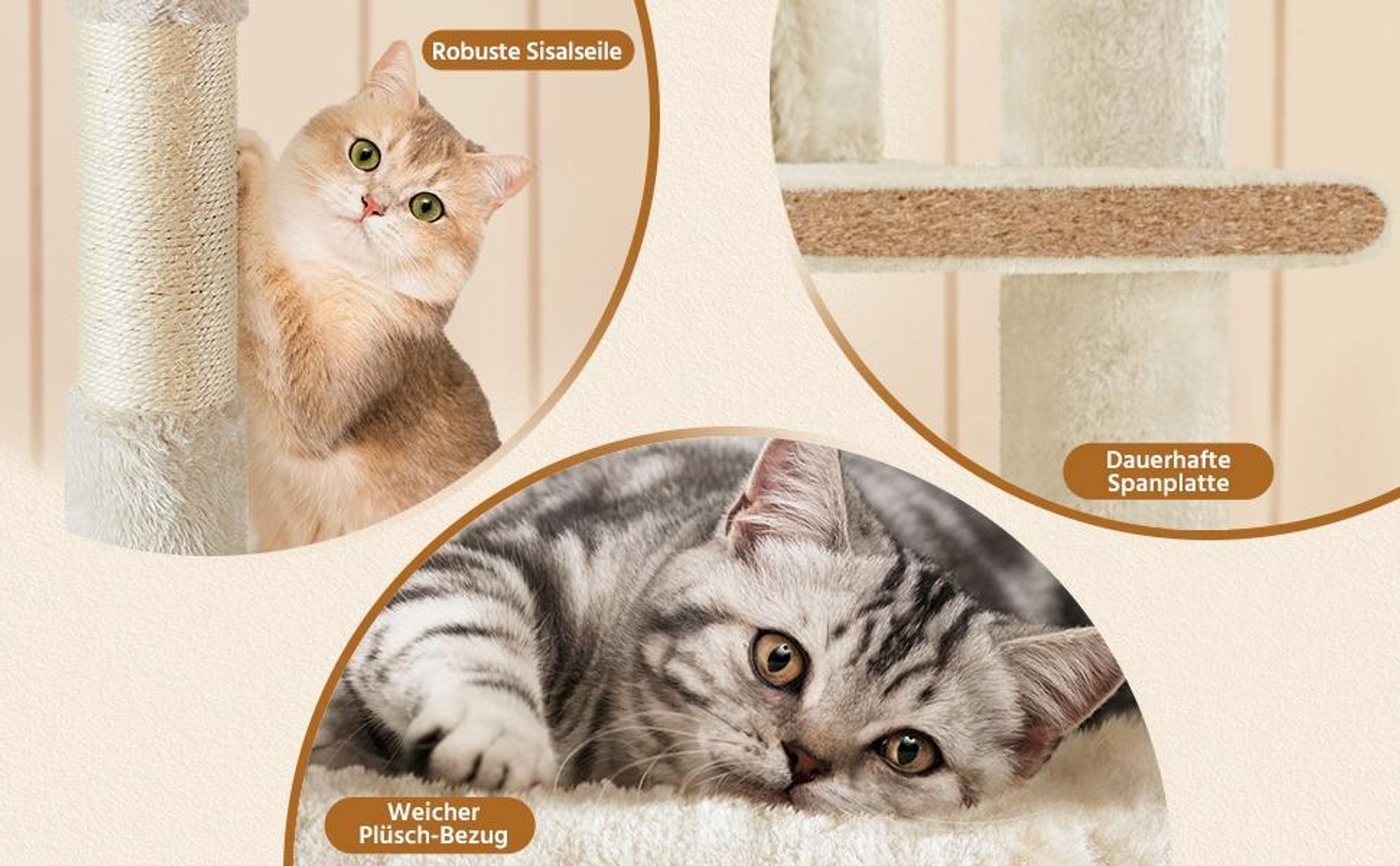 Yaheetech Kratzbaum Katzenbaum Stabiler Katzenkratzbaum Katzenmöbel, Kletterbaum für Katzen Höhe 158 cm, Beige