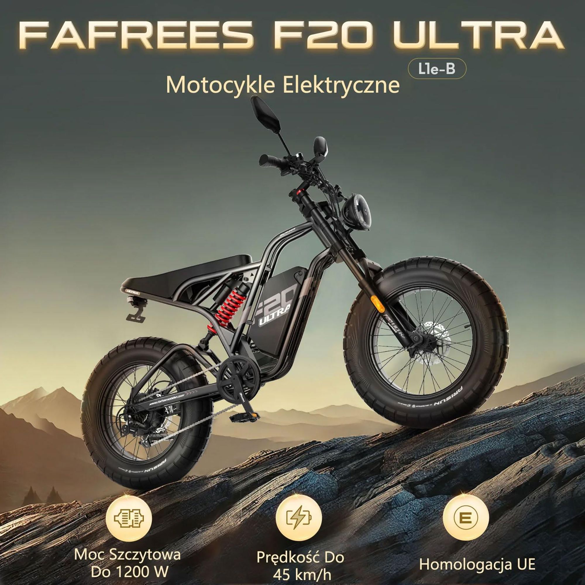 FAFREES F20 Ultra Rower Elektryczny (Homologacja typu UE L1e-B) - 48V25AH 20-Calowe Opony Hamulce mechaniczne - Zielony