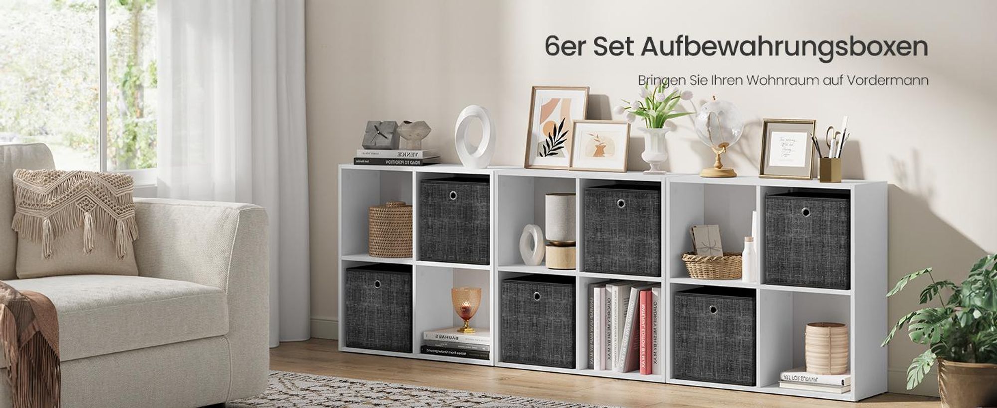 SONGMICS Aufbewahrungsbox, 6er Set, Ordnungsboxen aus Vliesstoff mit Griff