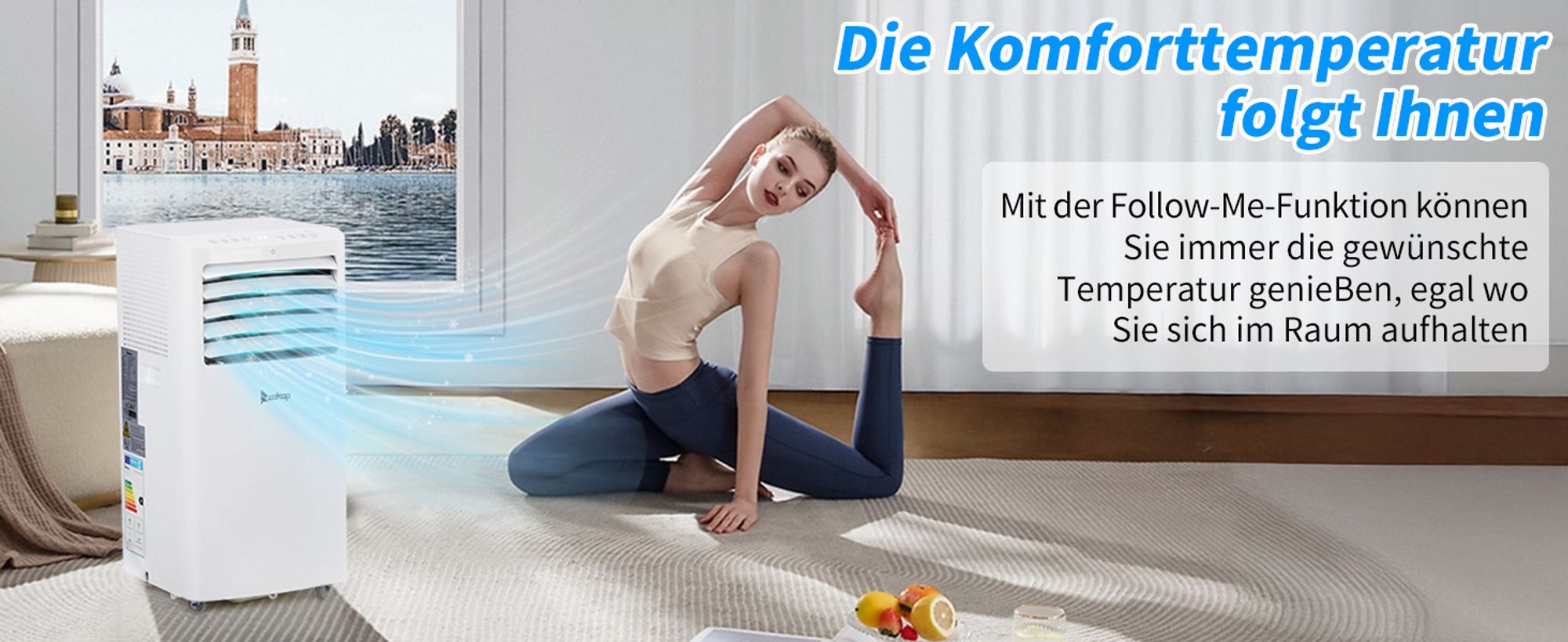 LEADZM Mobiles Klimagerät 12000 BTU/h ,Luftstrom: 400m³/h mit Abluftschlauch mit WIFI tragbare Klimaanlage