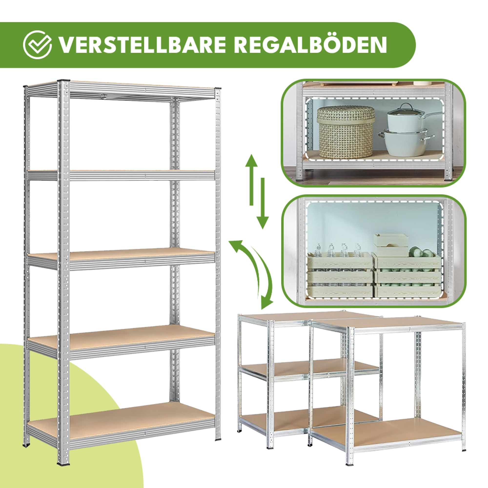 KRUMAD Schwerlastregal 180x90x40 cm 5 MDF Böden 875 kg Tragkraft Regal Metall für Garage Keller Werkstatt Lagerregal ohne Schrauben Höhenverste