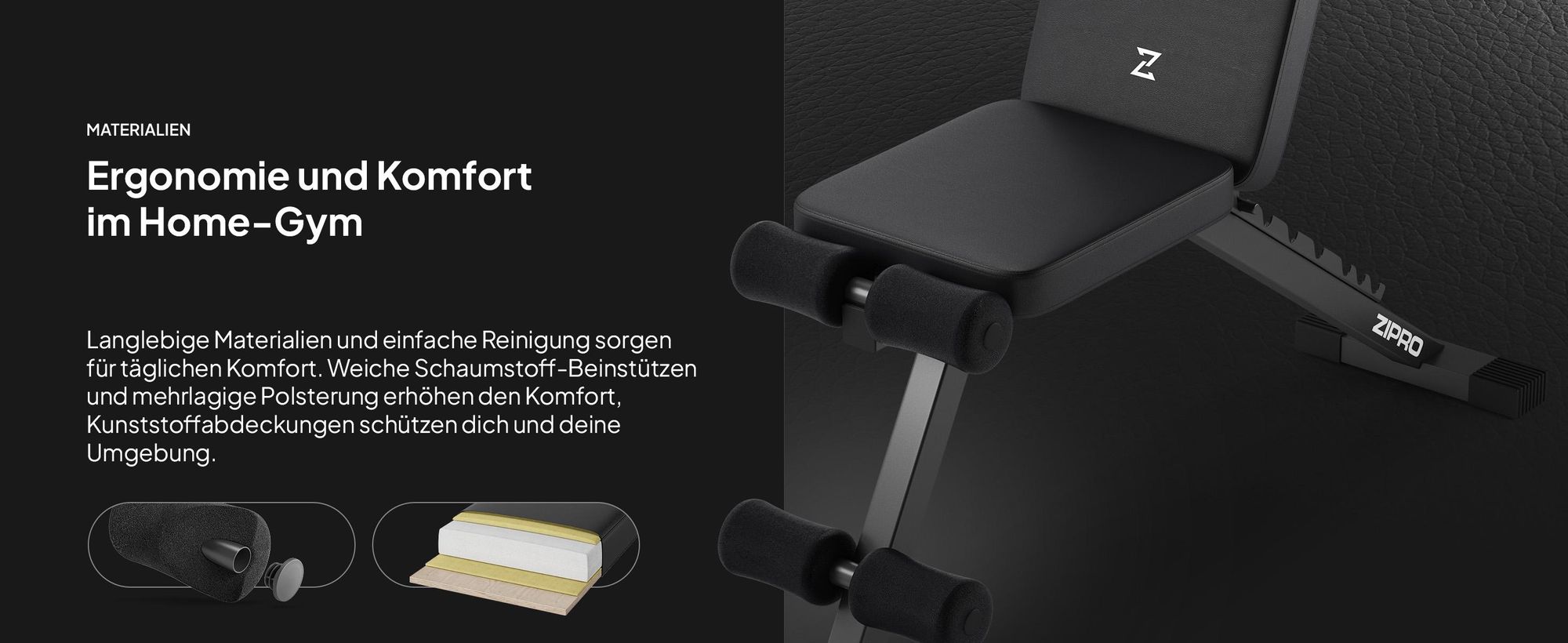 ZIPRO Stride Hantelbank Klappbar - Trainingsbank Verstellbar 300 kg Flachbank Schrägbank Negativbank Kraftstation Fitnessgerät für Zuhause