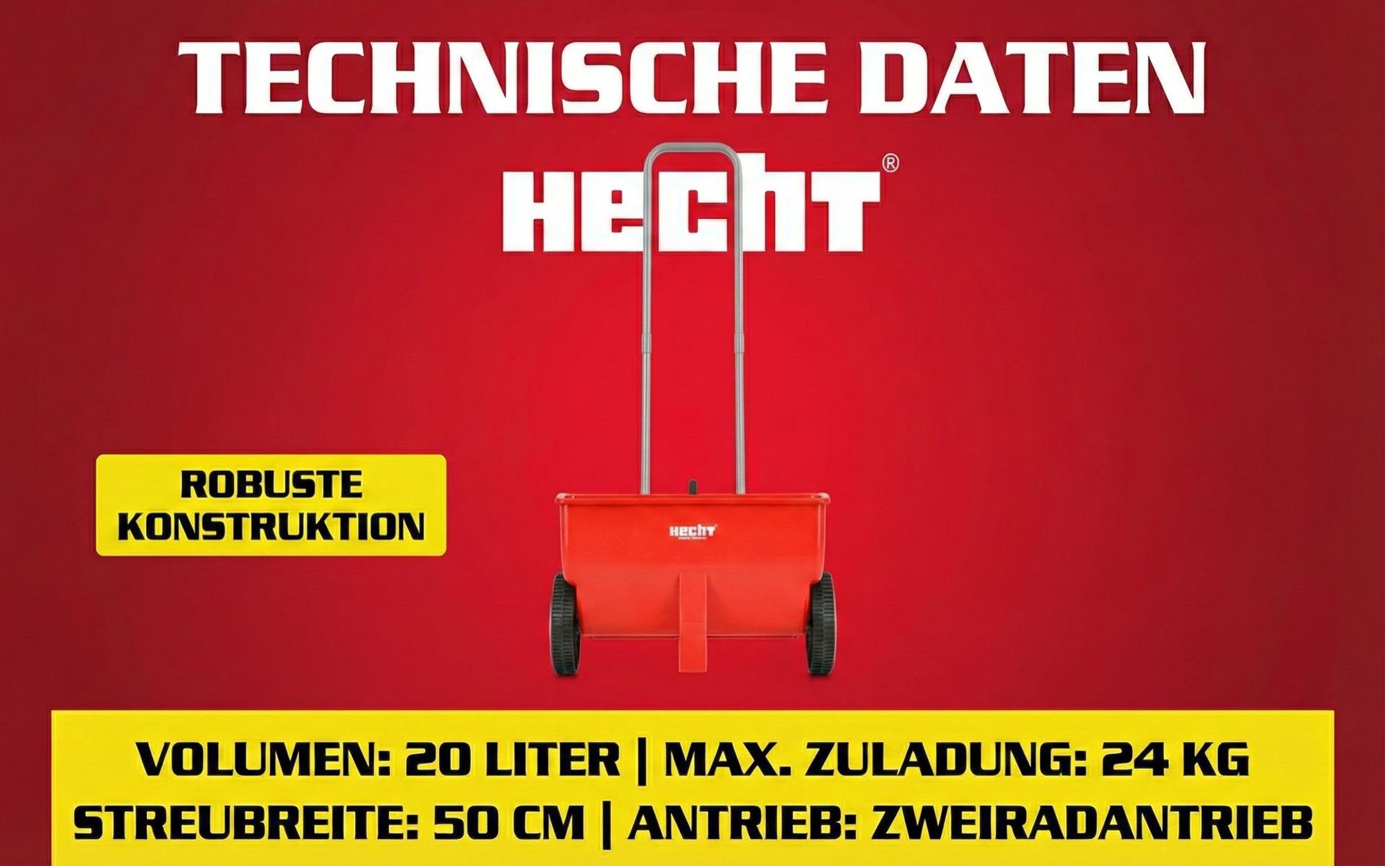 HECHT 220 Düngerstreuer Streuwagen | 20 Liter | bis 24 kg | 50 cm Arbeitsbreite | 8-stufig