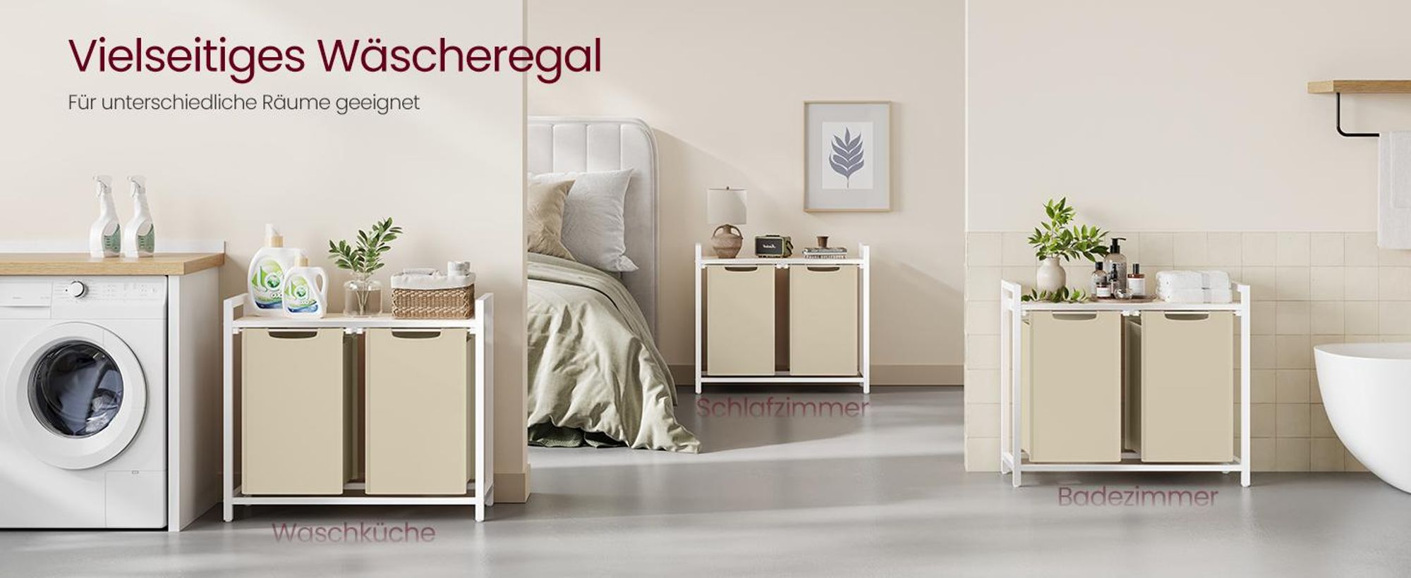 VASAGLE Wäschekorb 2 Fächer, Wäschesammler mit Ablage, Wäschebox, Wäschesack abnehmbar, Metallrahmen, 2 x 46 L, beige
