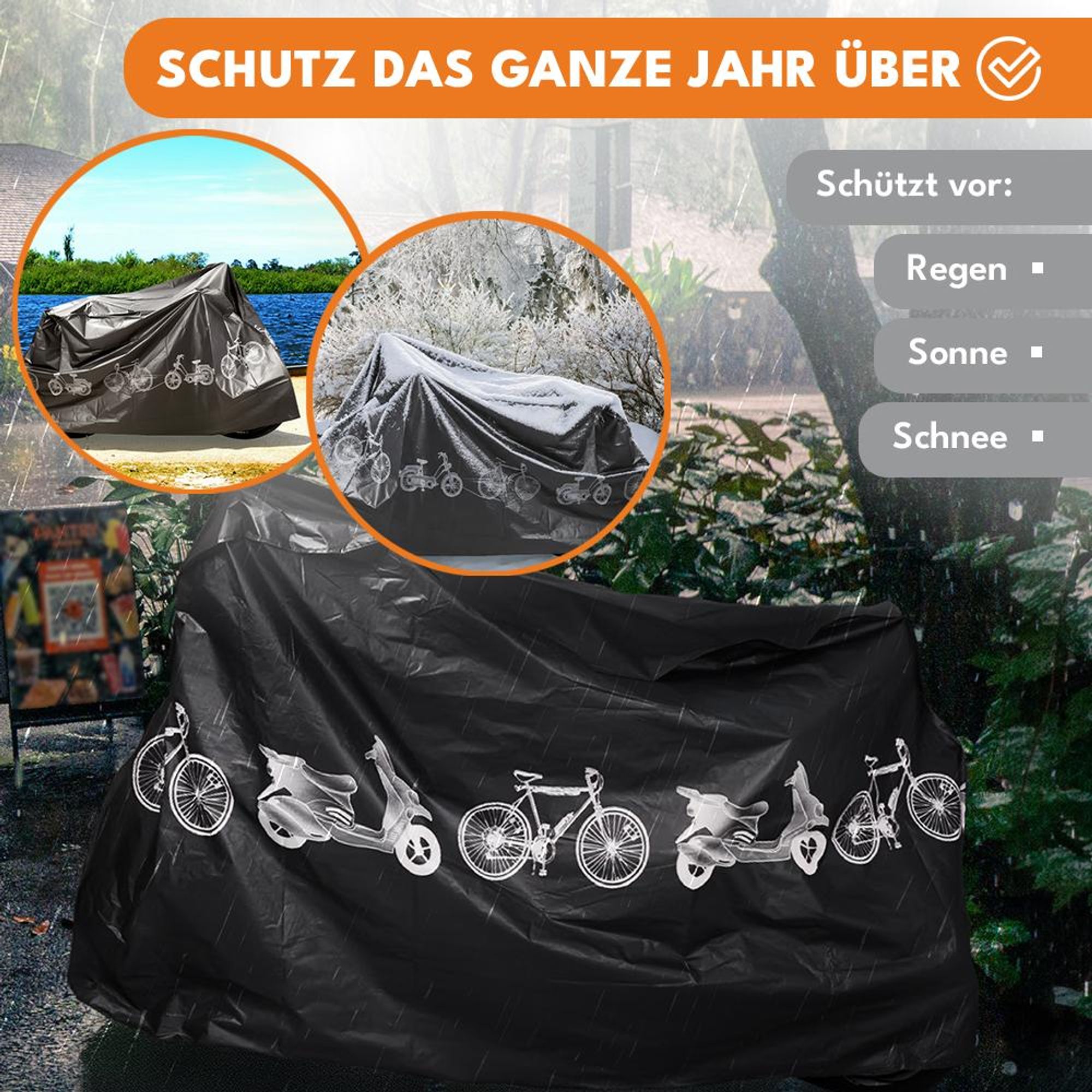 KRUMAD Fahrradgarage für 2 Fahrräder, Fahrradabdeckung wasserdicht, PEVA Schutzhülle 200x100 cm, Fahrradplane für MTB 26-29 Zoll
