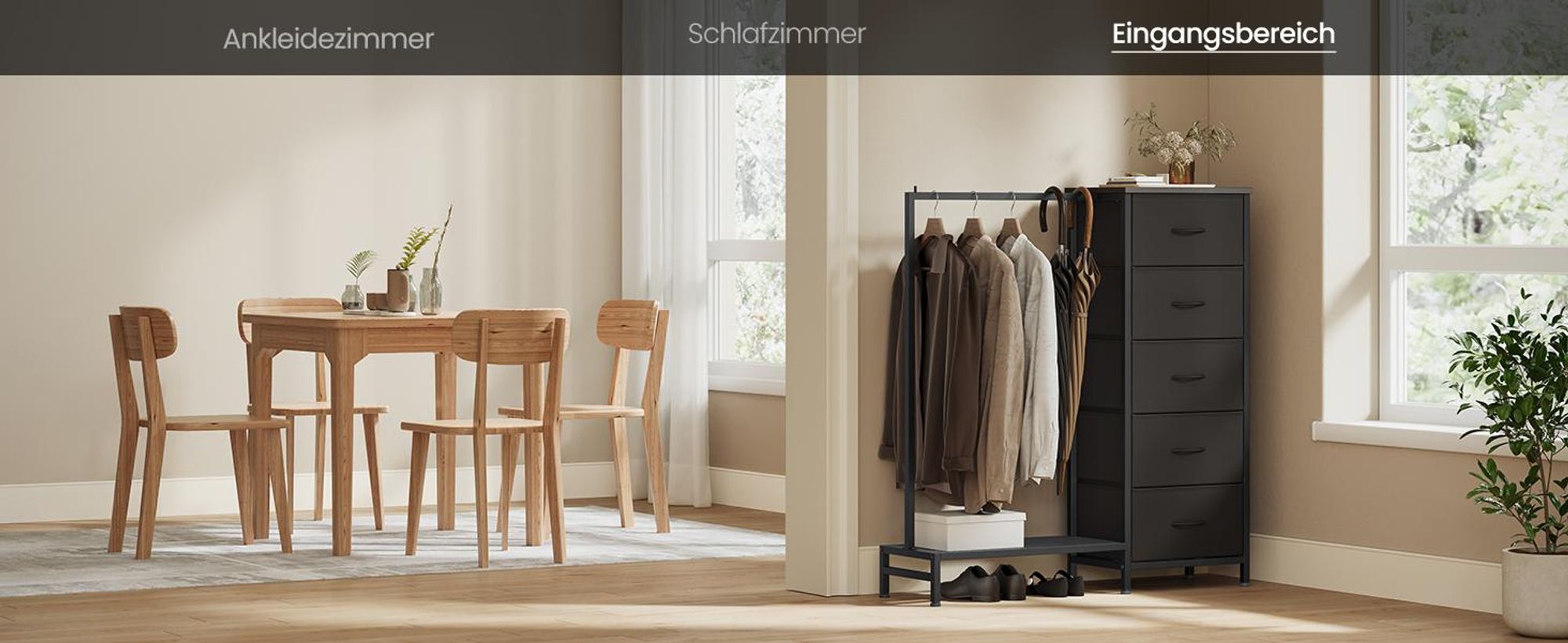 SONGMICS 3-in-1 Garderobenständer mit 5 Schubladen und Kleiderstange, 96,2 x 30 x 117,7 cm, Schwarz