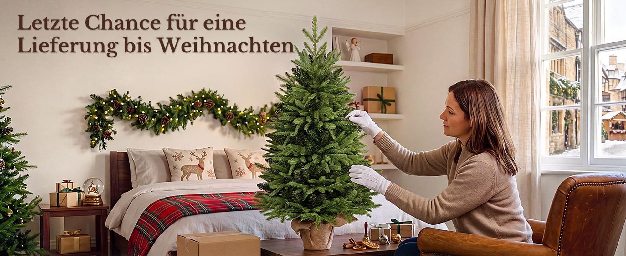 HOKEEPER Künstlicher Weihnachtsbaum 90 cm mit LED & grünen PVC-Nadeln