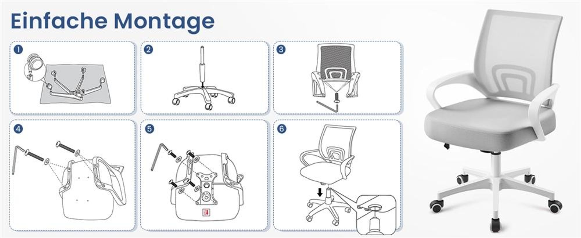 Yaheetech Bürostuhl Schreibtischstuhl ergonomischer Drehstuhl Chefsessel mit Mesh Netz Wippfunktion Hellgrau