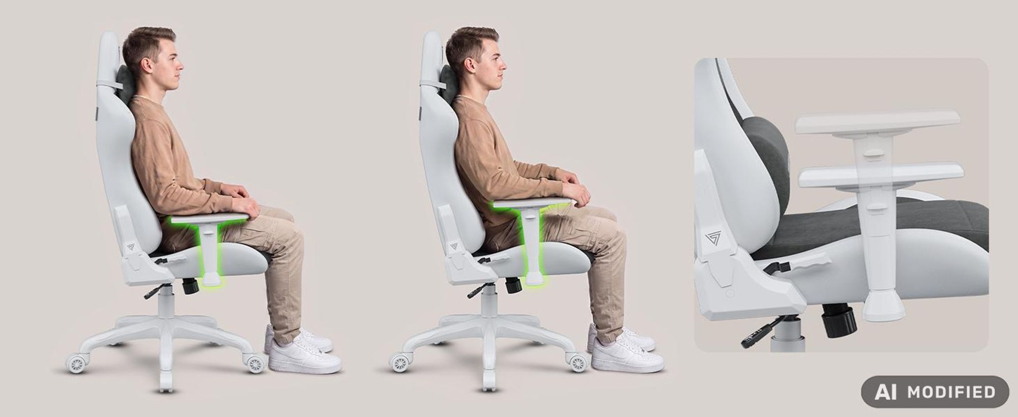 Sense7 Zaklínač FUKU: fotel gamingowy, krzesło gamingowe, krzesło biurowe, ergonomiczne krzesło biurowe, obrotowe krzesło, udźwig 120 kg, kolor biały i szary
