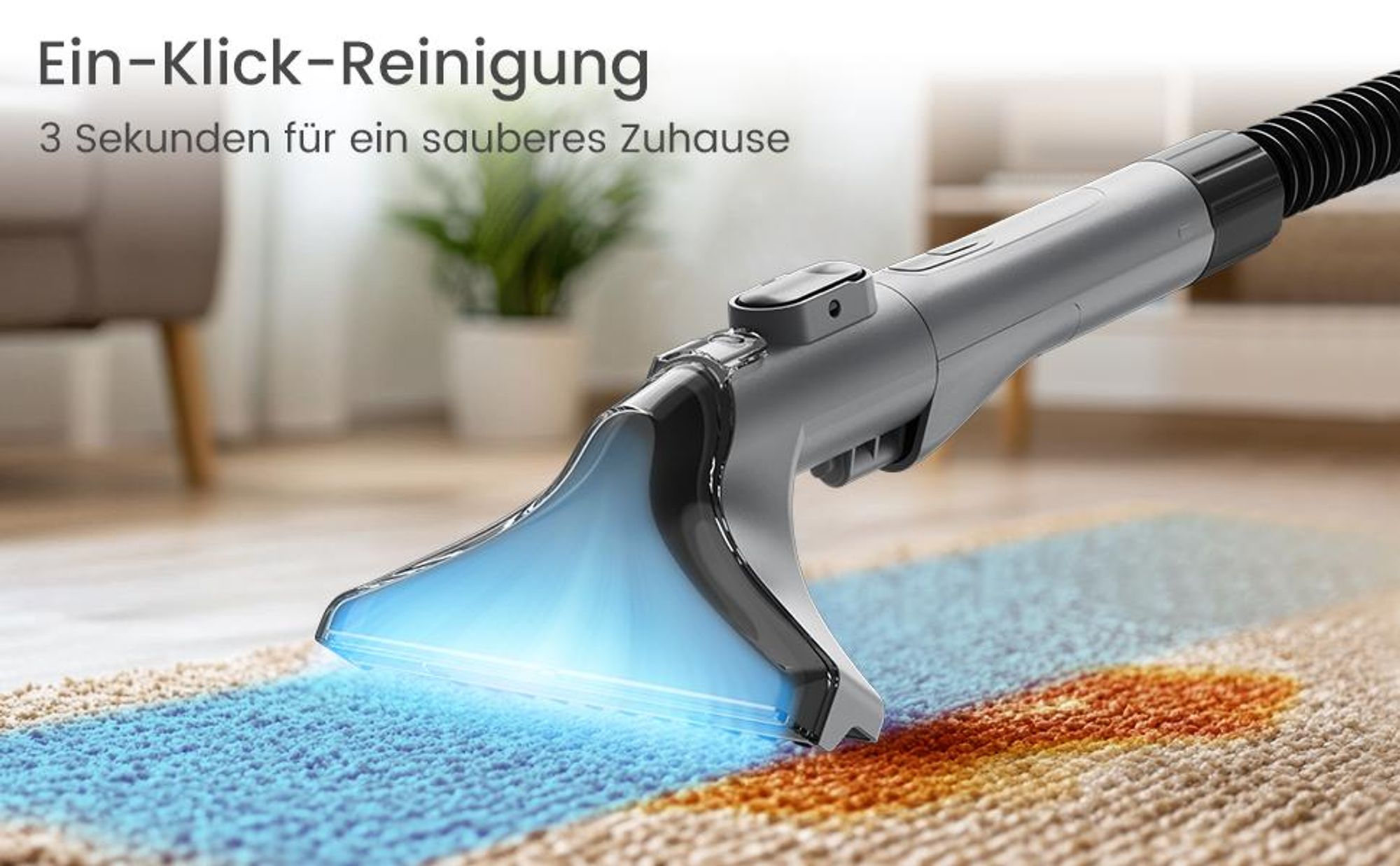 Waschsauger Polsterreiniger Teppichreiniger, 600W Nass-/Trockensauger, mit 1,3L/1,1L Doppeltank, Selbstreinigungsfunktion, Fleckenreiniger,mit Zubehör