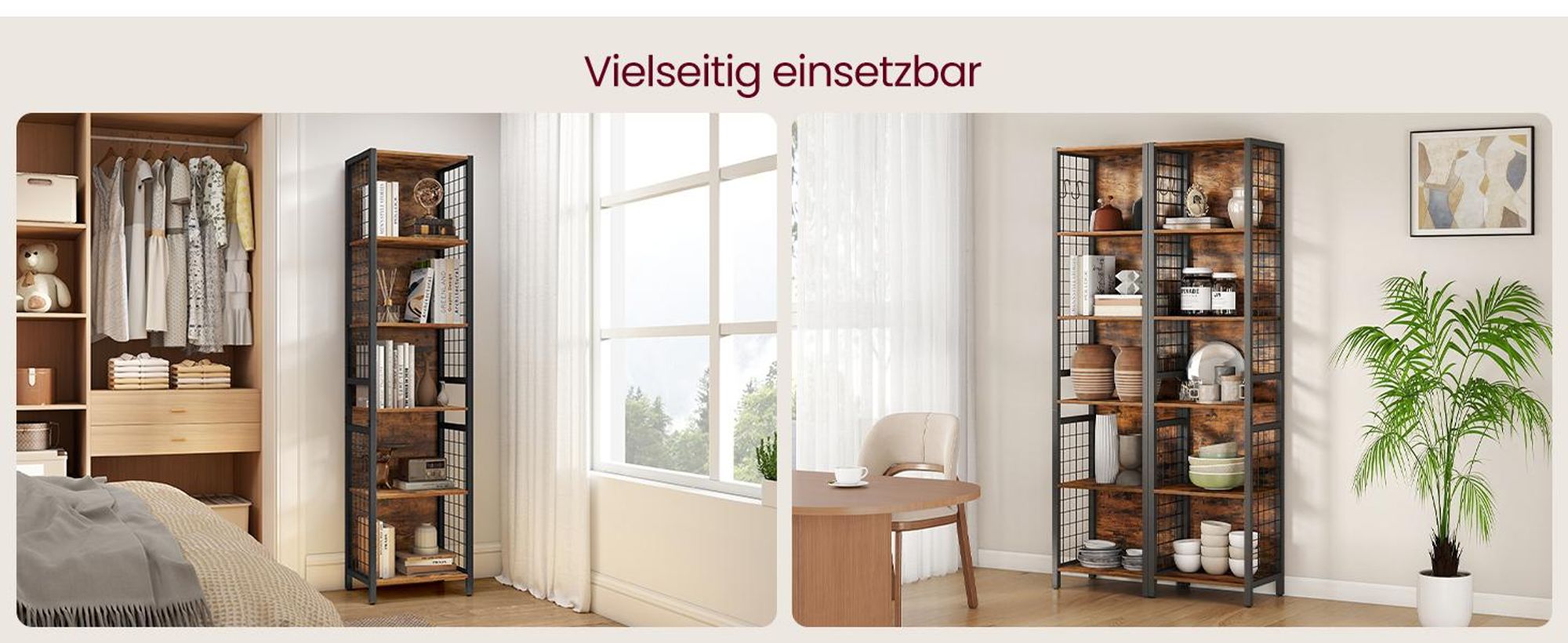 VASAGLE Bücherregal, Büroregal, Küchenregal, Standregal mit 6Ablagen, 4 S-Haken, 30 x 40 x 175,6 cm, für Büro, Wohnzimmer, Arbeitszimmer