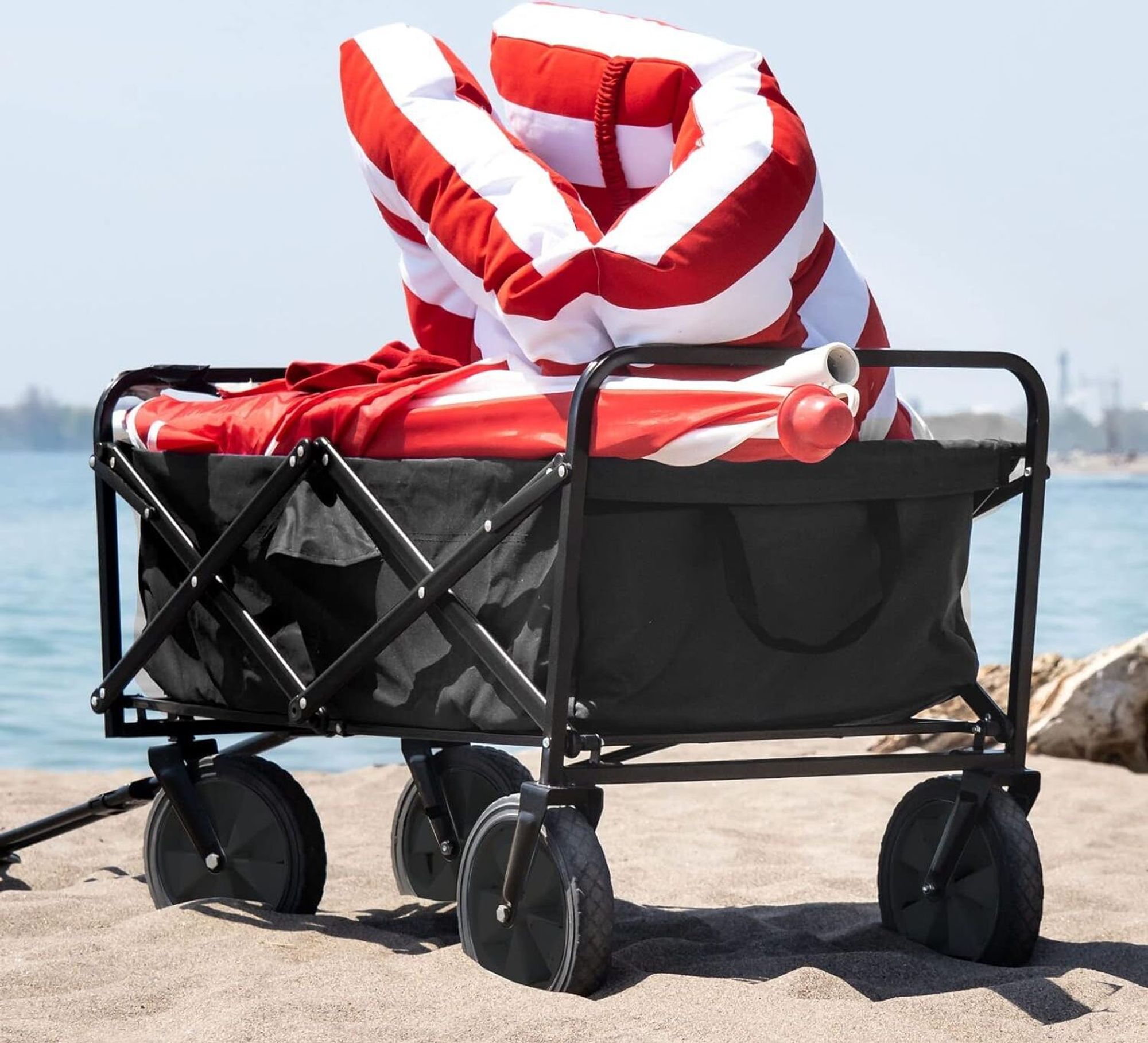 KRAFT&DELE | Bollerwagen Faltbar, 90L, 91x52x59, für Strand Camping Einkauf, Handwagen, Transportwagen, Gartenwagen, Faltbollerwagen, Klappbollerwagen