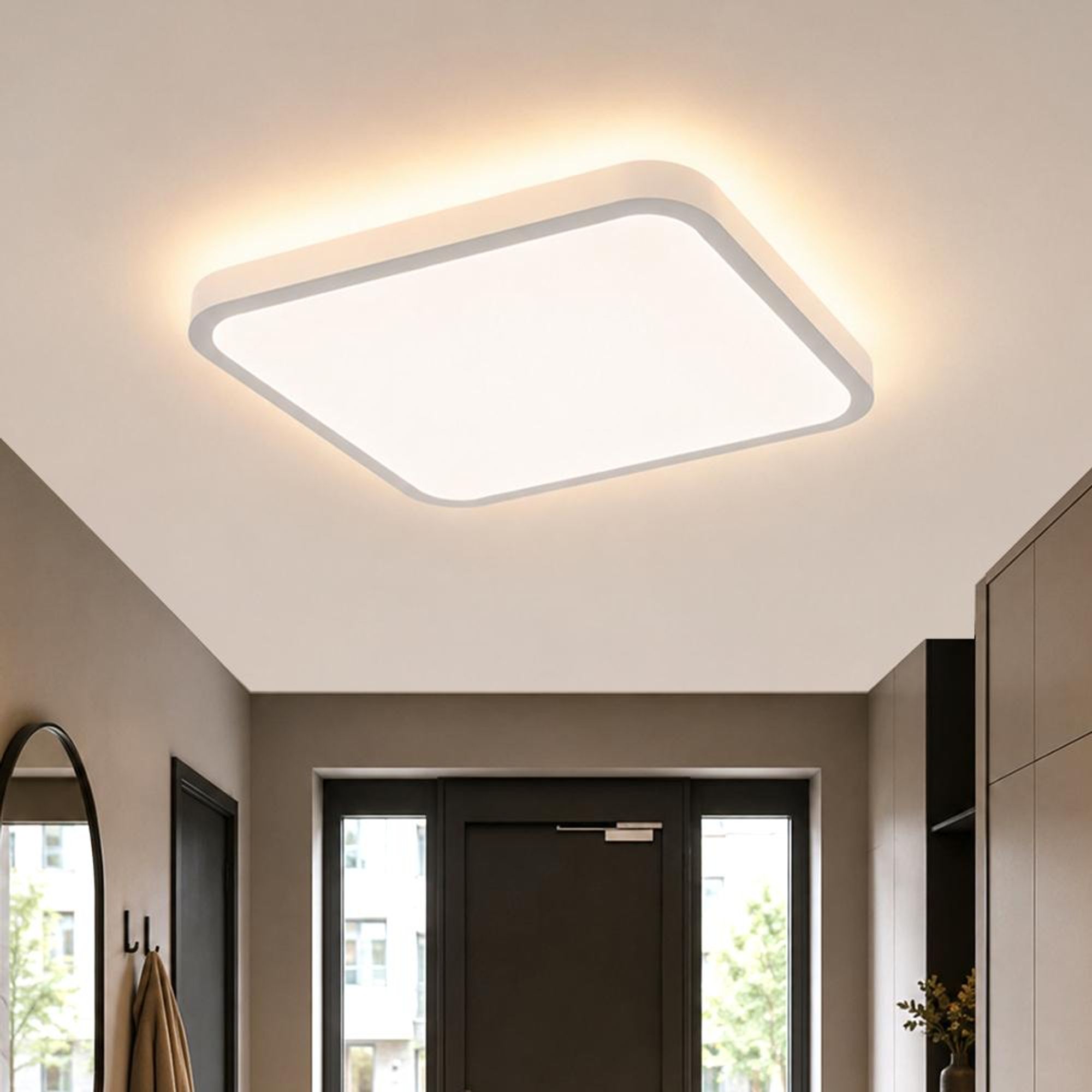24W LED Deckenleuchte mit Nachtlicht 3200LM - 1800K Bernsteinfarben Flach Deckenlampe Dimmbar 29cm Memory Timer Fernbedienung Schlafzimmer Quadratisch