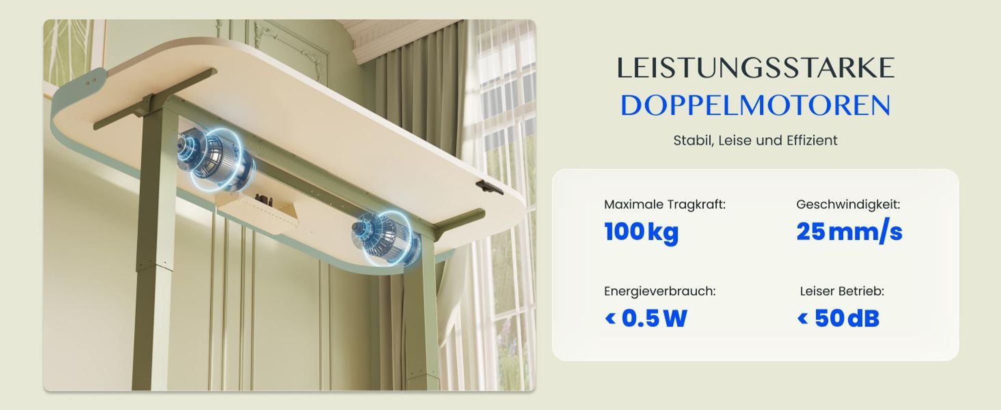FLEXISPOT E1 Pro Elektrisch Höhenverstellbarer Schreibtisch 120x80cm 25MM EINTEILIGE TISCHPLATTE Doppelmotor 120KG Tragkraft 4 Speicherplätze, Mousseweiß+Mintgrün