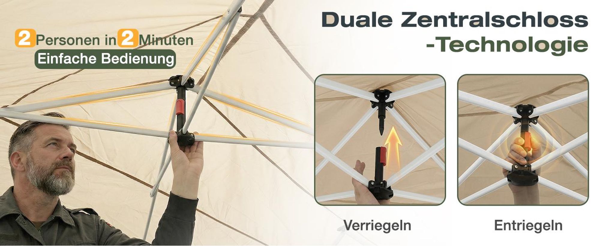 Sekey Faltpavillon 3x6 m wasserdicht UV50+ Gartenpavillon Partyzelt mit 6 Seitenteilen höhenverstellbar, Taupe