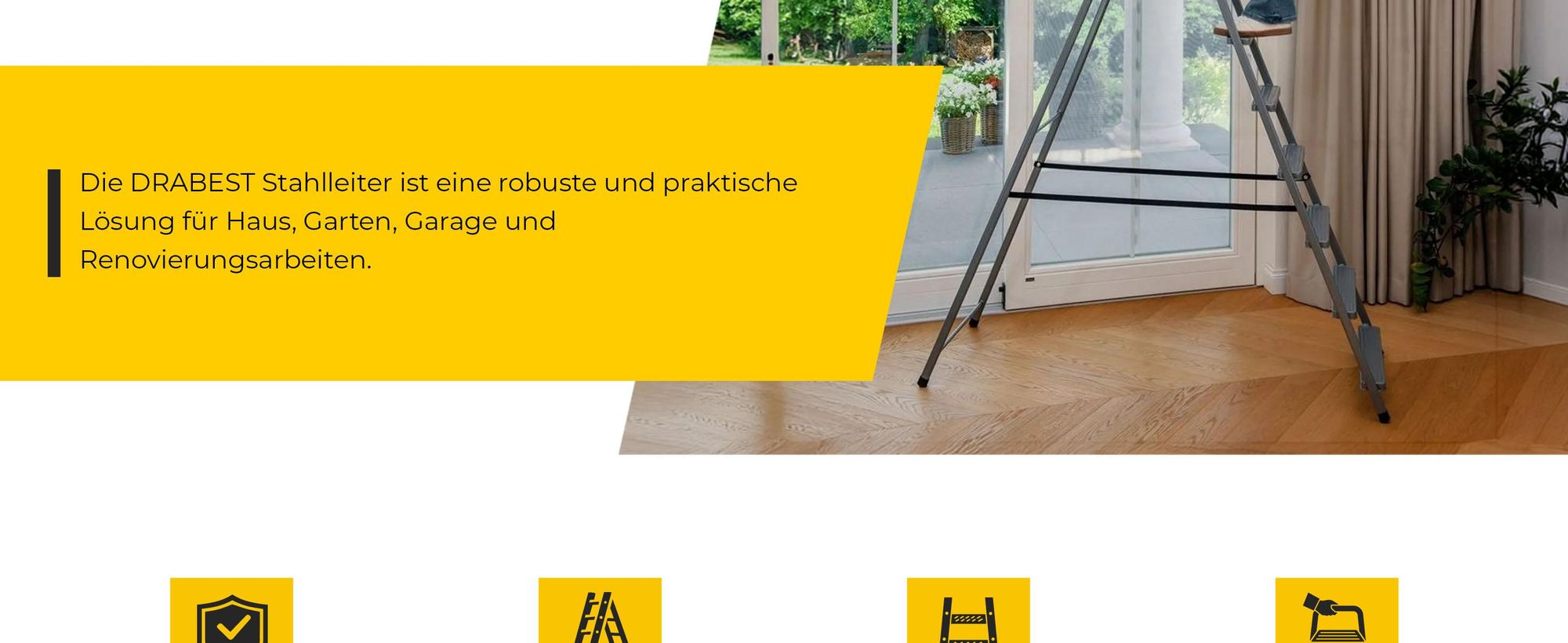 DRABEST | Stahlleiter - Leiter - haushaltsleiter - leiter 8 stufen - Klapptritt - Stahl - Universal - bis 125 kg