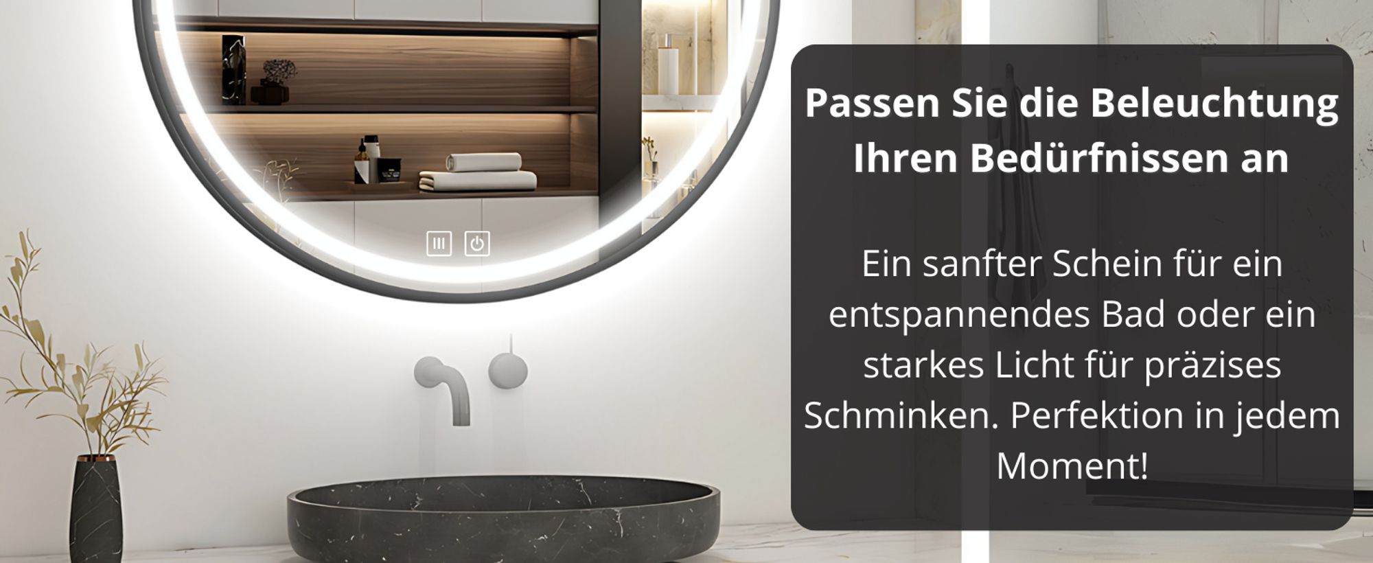 LED Badezimmerspiegel Rund 80 cm – Badspiegel mit LED Beleuchtung, Touch-Schalter, Anti-Beschlag, 3 Lichtfarben, Schwarzer Rahmen – SAVE HOME