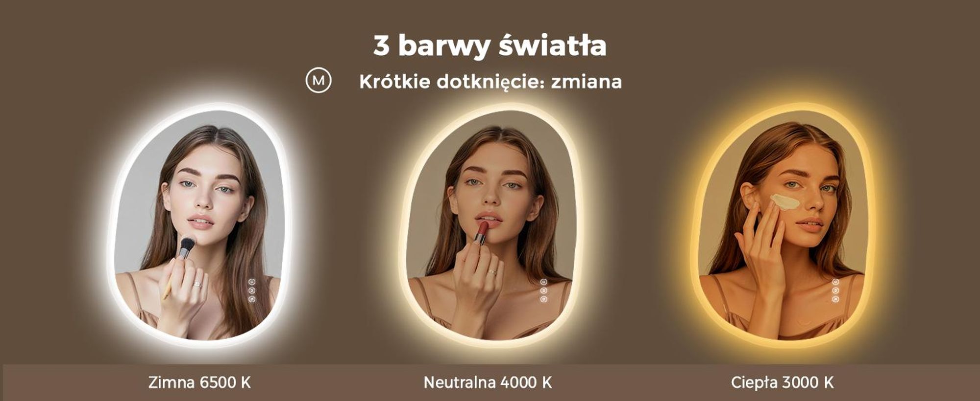 Lustro łazienkowe S'AFIELINA, oświetlane, 60x80 cm, asymetryczne, bez ramki, LED, 3 barwy światła, możliwość regulacji jasności, funkcja zapobiegająca parowaniu, funkcja pamięci