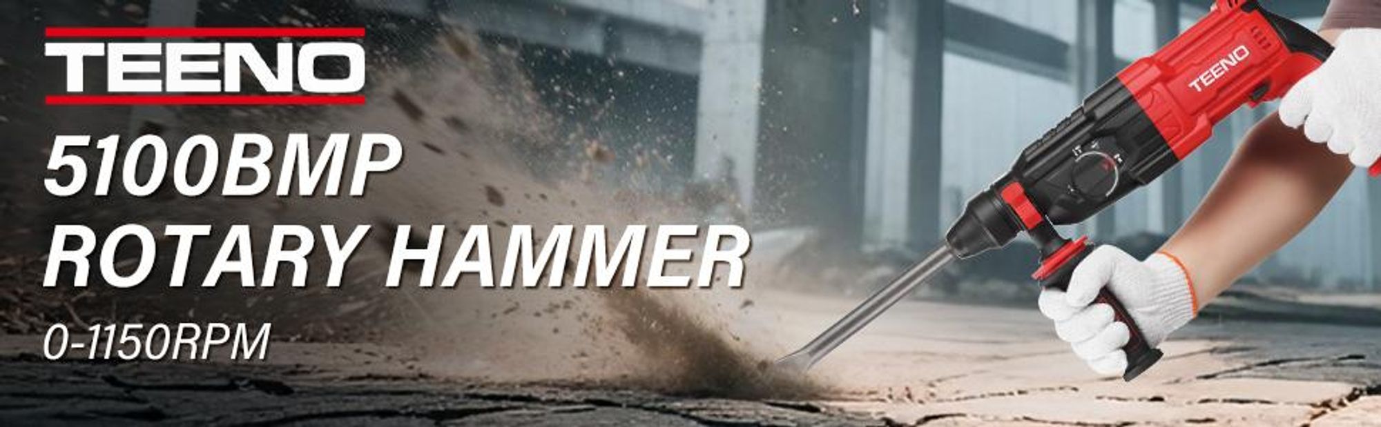TEENO Bohrhammer 950 W kabelgebundener SDS-Plus mit 17 Zubehörteilen, 0–1150 U/min/5100 BPM Schlagbohrmaschine mit 4 Funktionen und Sicherheitskupplun