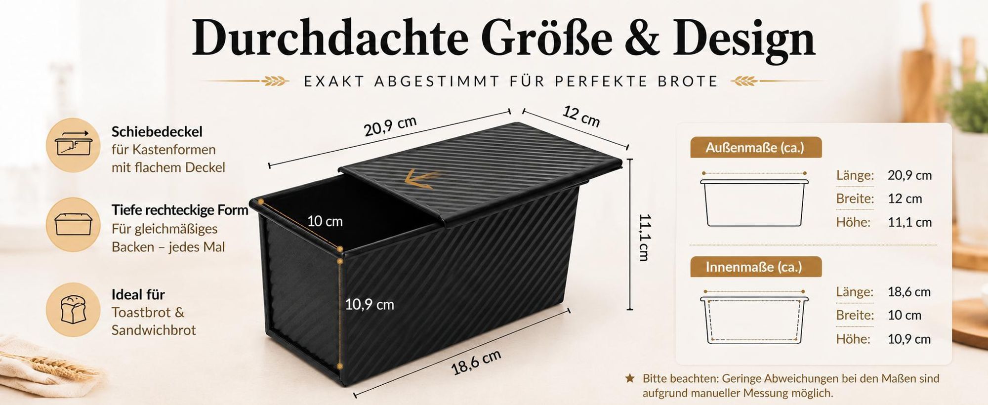 CANDeal Für 450g Teig Toast Brot Backform Gebäck Kuchen Brotbackform Mold Backform mit Deckel(Schwarz-Rechteck-Welle)