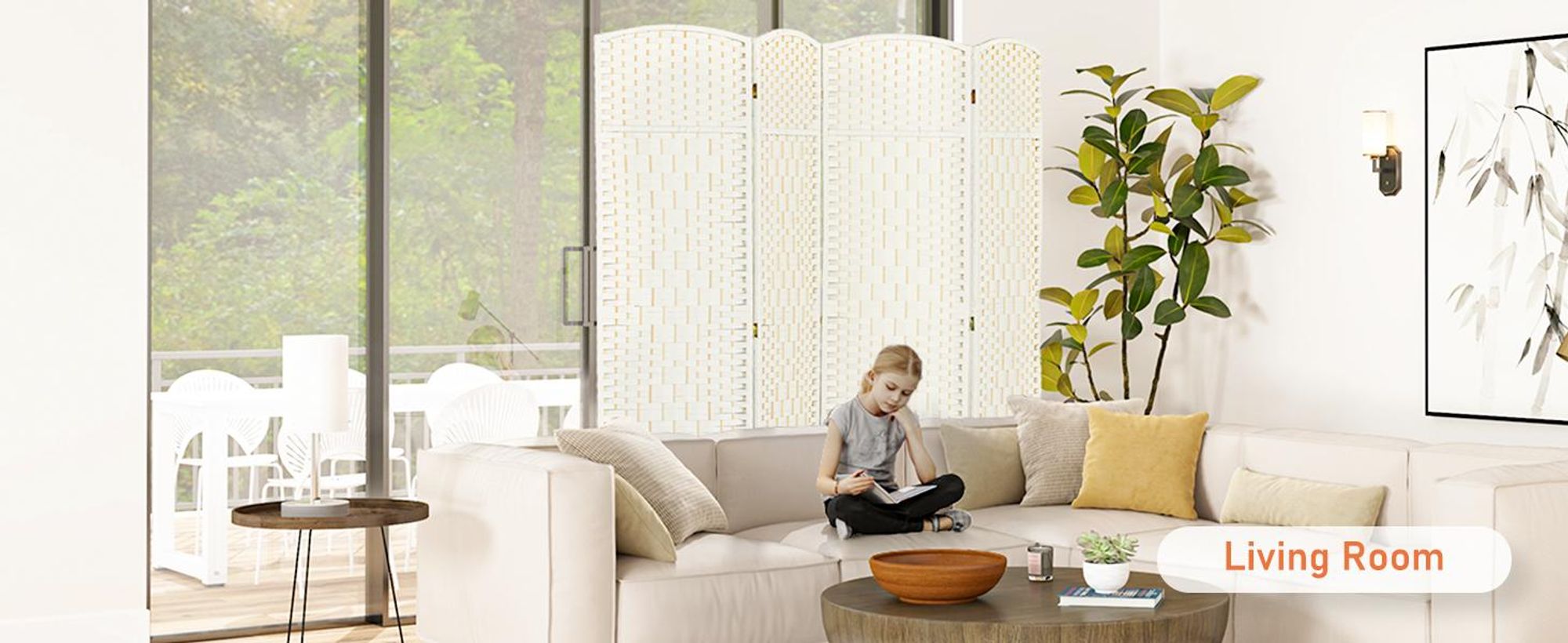 HOMCOM Parawan 4-częściowy 180 x 180 cm Parawan składany Biały