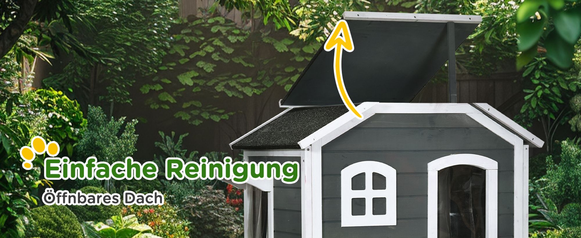 PawHut Katzenhaus mit Asphaltdach, Outdoor Katzenhütte mit Treppen, 2-Etagen Katzenvilla, Wasserfest, Garten, Tannenholz, Grau, 99,5 x 76 x 91 cm