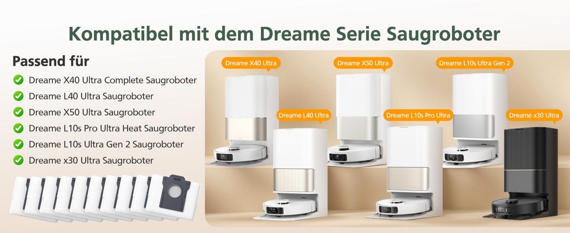 10 Pack Staubsaugerbeutel kompatibel mit Dreame L10s Ultra Gen 2/Gen3/X40/X50 Ultra/ L10s Pro Ultra Heat /L40 Ultra/Mova E30 Ultra/P50 Pro Ultra, 3,2L