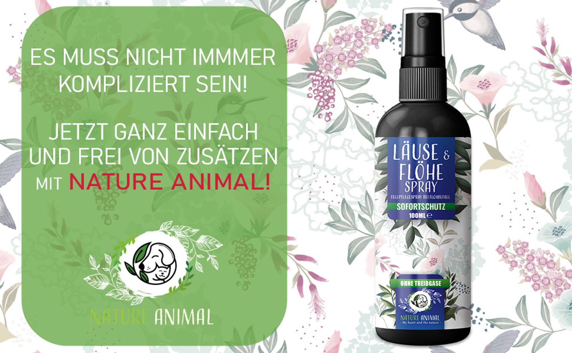 Nature Animal® Läuse & Flöhe Spray – Flohschutz für Ihr Haustier – Flohmittel für Hunde und Katzen – Ungeziefer Befall – Fellpflegespray - Flohbefall